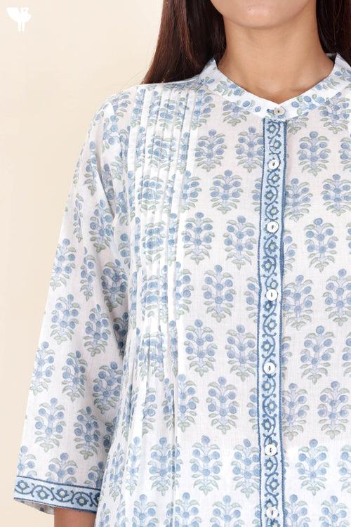 Mulmul Cotton Kurta In Floral Block Print