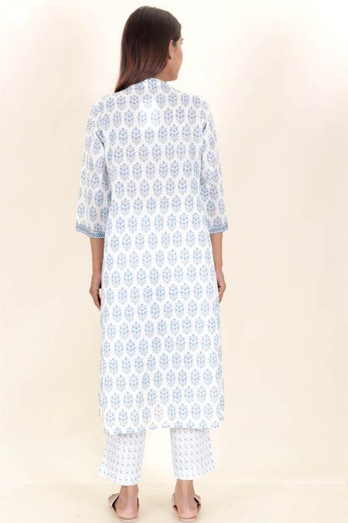 Mulmul Cotton Kurta In Floral Block Print