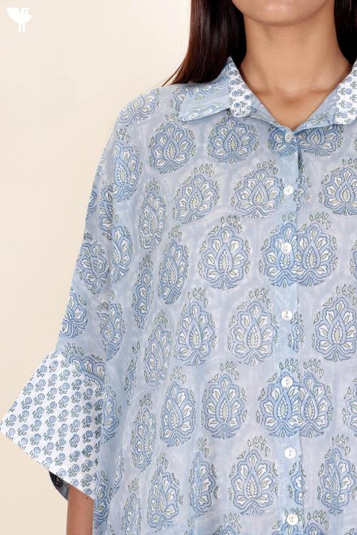 Mulmul Cotton ShirtIn Floral Block Print