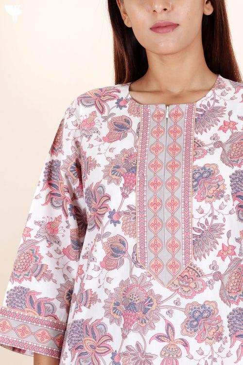 60’s Cotton Zipper Kaftan In Floral Print