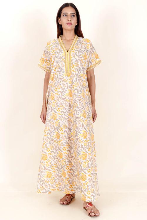 60’s Cotton Short Sleeve Kaftan In Floral Print