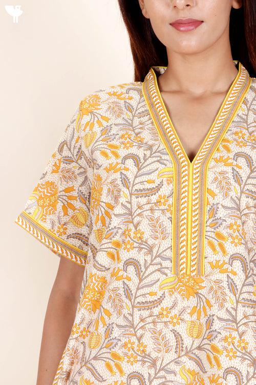 60’s Cotton Short Sleeve Kaftan In Floral Print