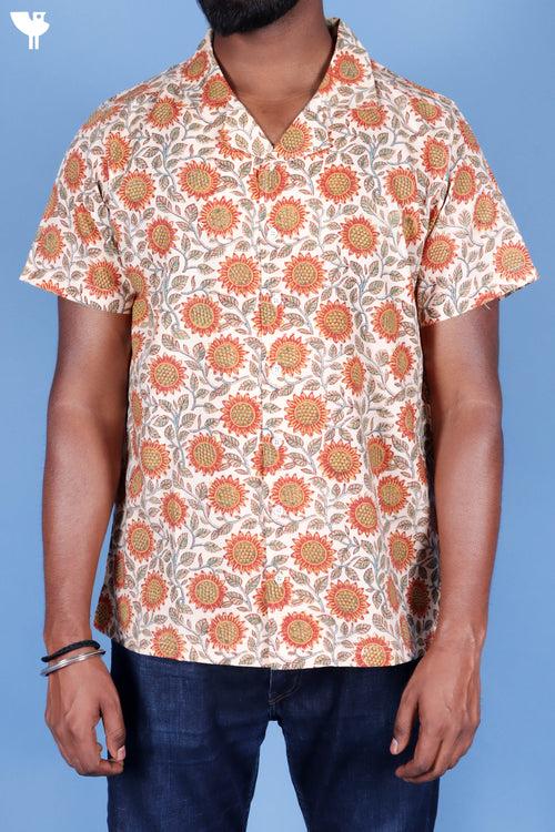 Blended Cotton Men’s Bush Shirt In Block Print