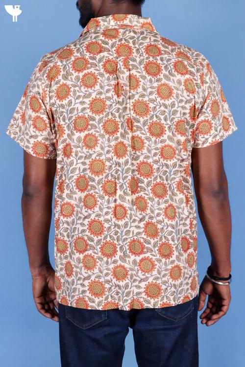 Blended Cotton Men’s Bush Shirt In Block Print