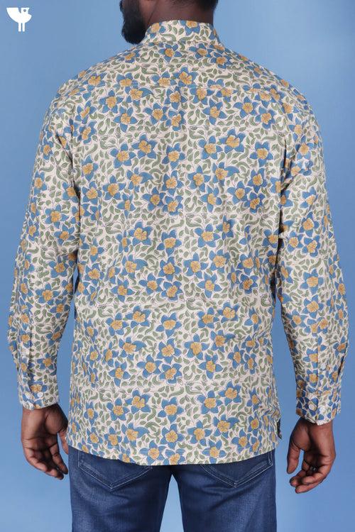 Regular Fit Cotton Men’s Full Sleeved Shirt In Block Print