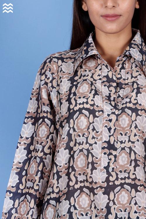 Cotton Silk Zoom Shirt In Block Print