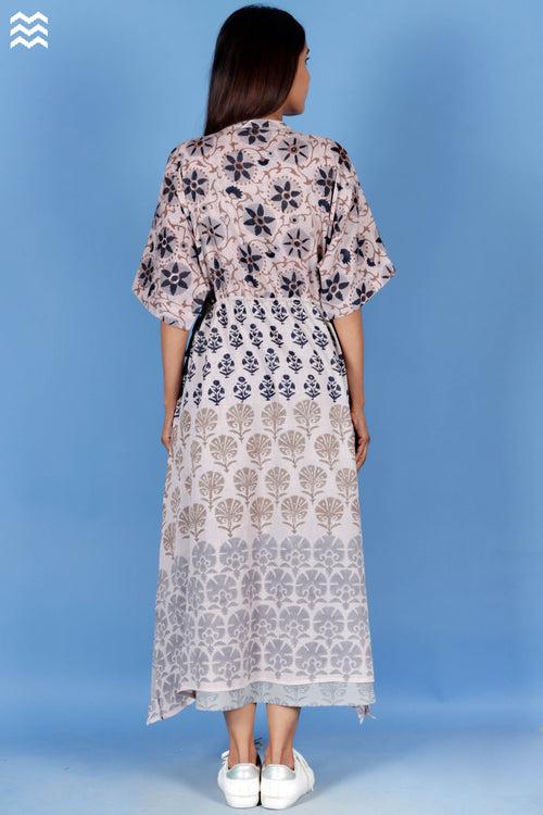 Cotton Abbey Dress In Floral Block Print