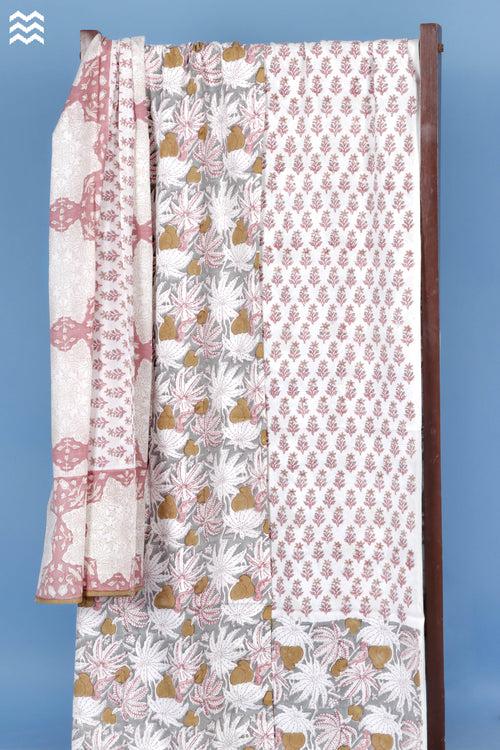 Cotton Dress Material with Mulmul Dupatta In Floral Block Print