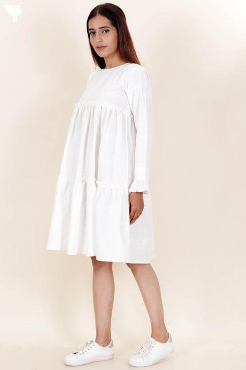 Khaadi Cotton Tiered Dress in White