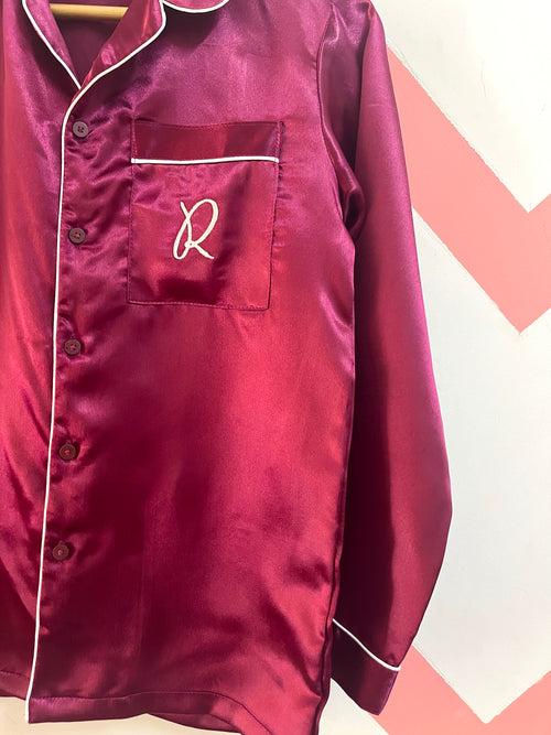 Burgundy Initial Personalise Pocket Pj Set  | Prepaid Orders Only