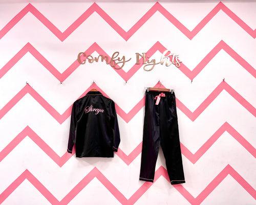 Personalised Black Satin Pj Set | Prepaid Orders Only