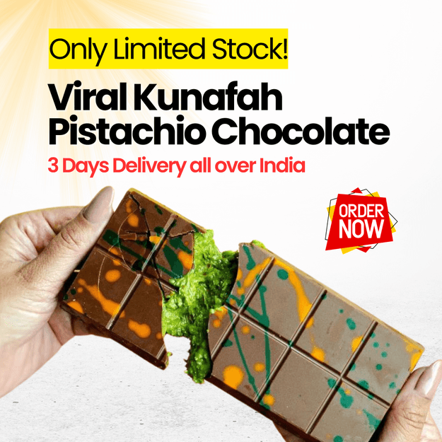 Kunafa Pistachio Chocolate - Big Bar 240g - Crispy Kunafa Pistachio Mix encased with Premium & Rich Chocolate - Dubai's Viral Chocolate