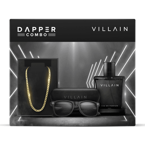 VILLAIN DAPPER COMBO - PREDATOR SUNGLASSES, 18K GOLD PLATED CHAIN & CLASSIC PERFUME