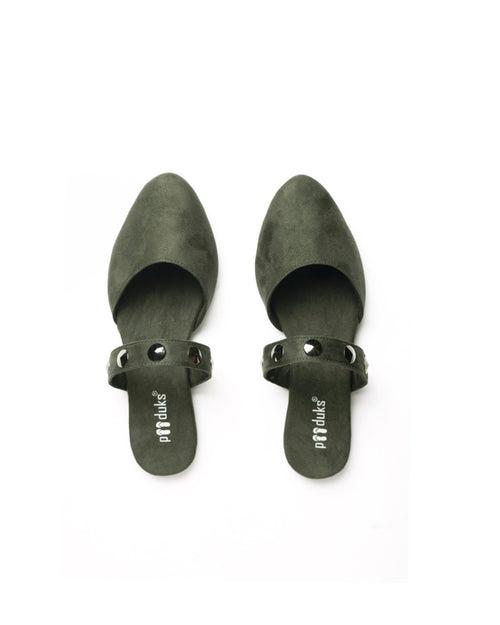 Moss Green Versatile Casual Mules for Women