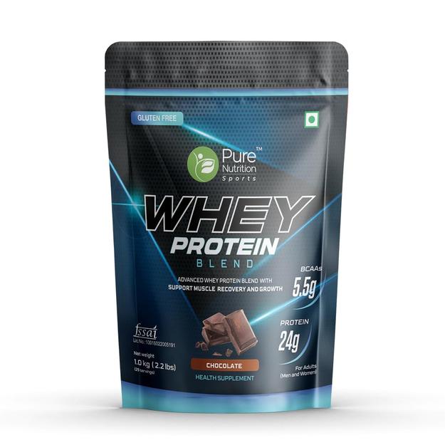 Whey Protein Blend (Isolate + Concentrate), 24g Protein, 5.5g BCAA per Serving -1Kg