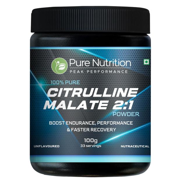 100% Pure L Citrulline DL Malate 2:1 Powder (Unflavoured, 100g) Faster Recovery & Reduce Muscle Fatigue