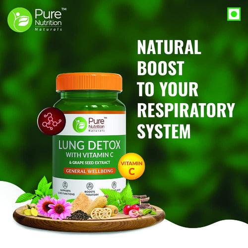 Lung Detox with Vitamin C & Grape Seed Extract | Healthy Lungs & Respiratory Wellness - 60 Veg Capsules