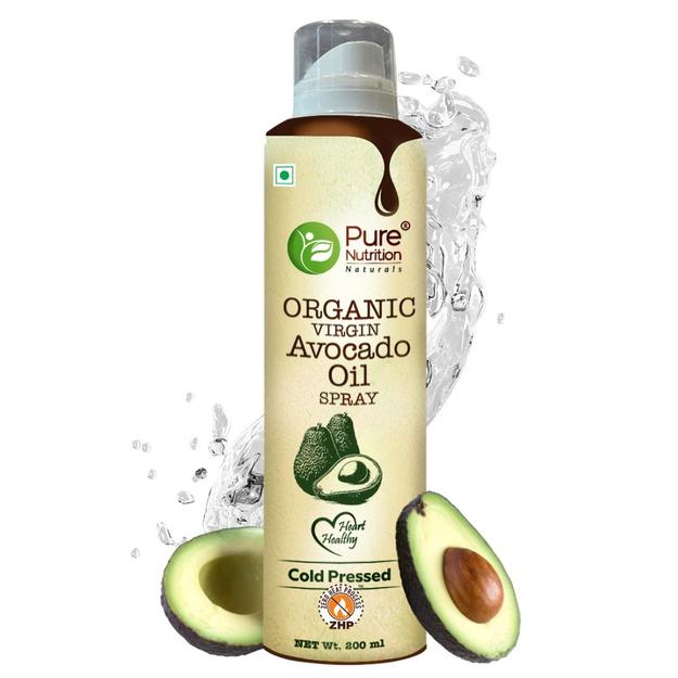 Pure Nutrition Avocado Oil Cooking Spray 200ml | 100% Organic, Extra Virgin, Cold Pressed & Natural | Cook Healthy with 10X LESS Oil | Ideal for Salad Dressing, Sauteing, Baking & Frying | Good for Skin