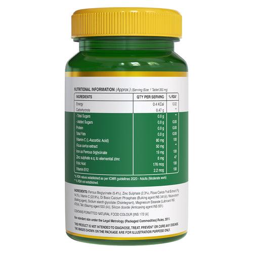 Iron with Folic Acid | Supports Haemoglobin Production & Maintain Iron Level - 60Tabs