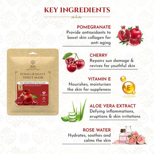 Pomegranate & Cherry Ayurvedic Serum Sheet Mask For Anti-Wrinkles & Fine Lines (Pack Of 3)