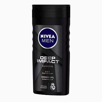 NIVEA Men Body Wash, Deep Impact, 3 in 1 Shower Gel for Body, Face & Hair, with Microfine Clay, 250 ml