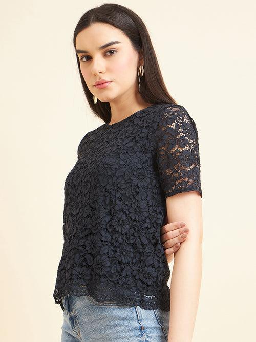 Gipsy Women Solid Polyester Navy Top