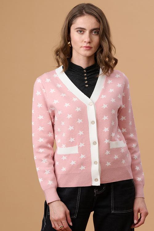 Pink Regular Fit Short Cardigan for Gipsy Women – Stylish & Cozy Winter Collection