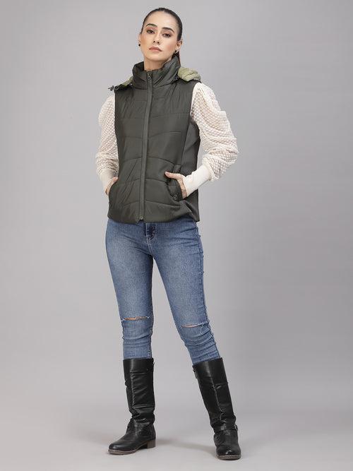 Olive Half Regular Fit Winter Jacket for Gipsy Women – Stylish & Cozy Winter Collection