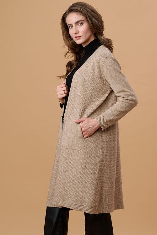 Beige Regular Fit Long Cardigan for Gipsy Women – Stylish & Cozy Winter Collection