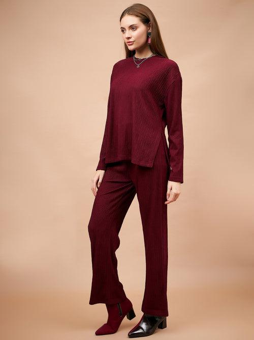 Maroon 2-Piece Co-Ord Regular Fit Winter Set For Gipsy Women   Stylish & Cozy Winter Collection