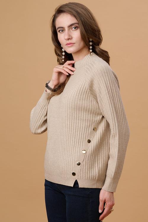 Beige Regular Fit Sweater for Gipsy Women – Stylish & Cozy Winter Collection