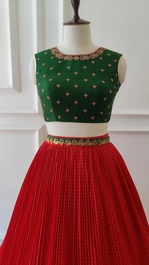 Red & Green Crop Top Skirt