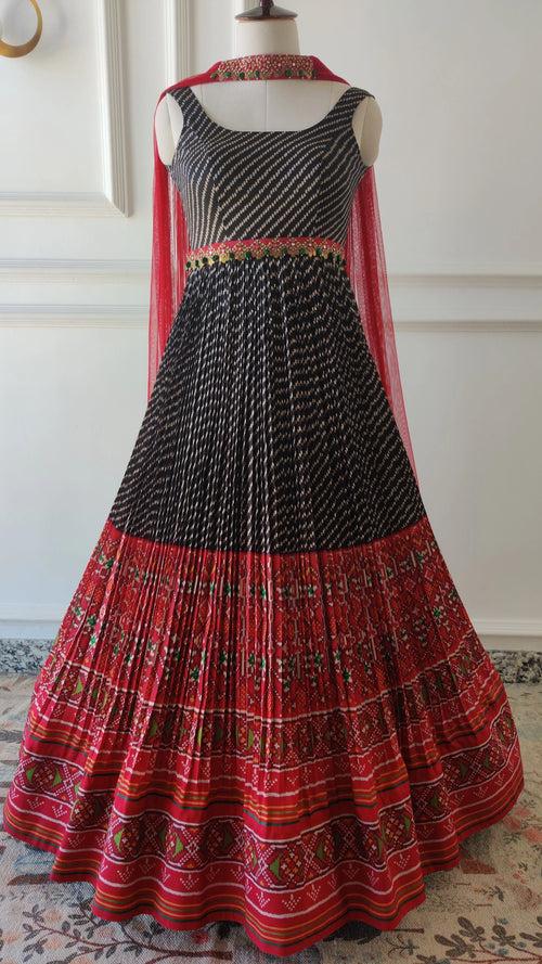 Black Patola Print Anarkali Set With Brooch Dupatta