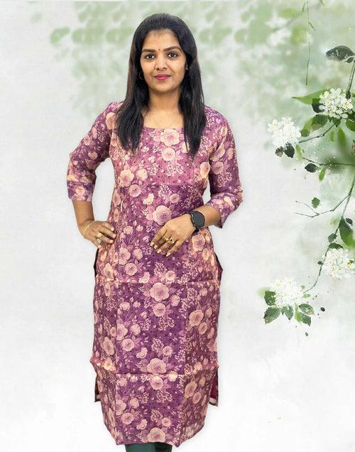 170424A (E3278) TISSUE DIGITAL PRINTED KURTI - Purple