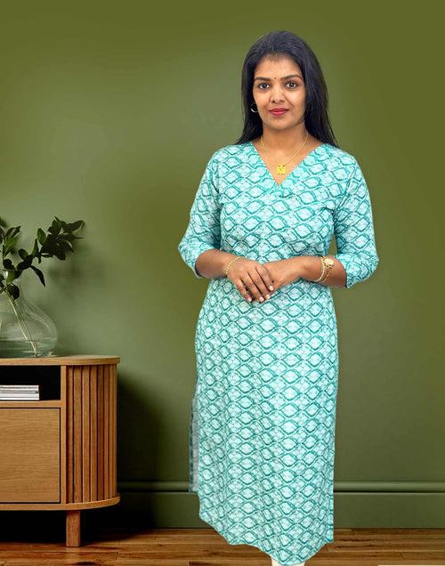 260424A (E3297) CASUAL SLITTED KURTI - Sea Green