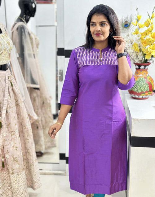 180424D (E3286) DESIGNER EMBROIDERY KURTI - Lavender