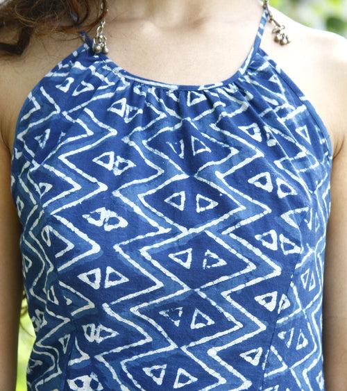 Indigo hand block printed boho gown | Relove