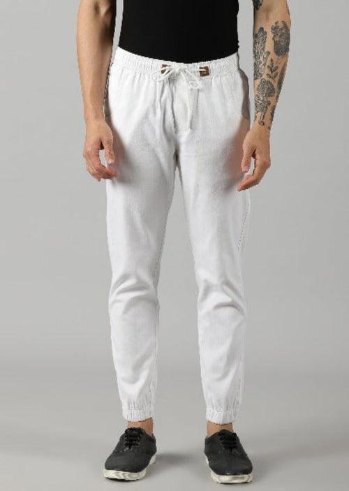 White Cotton Stylish Jogger For's Men