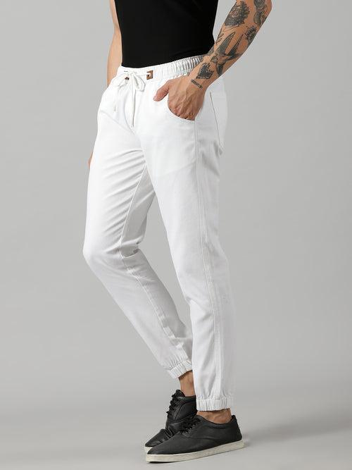 White Cotton Stylish Jogger For's Men