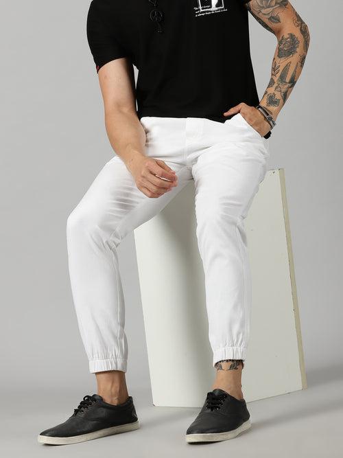 White Cotton Stylish Jogger For's Men