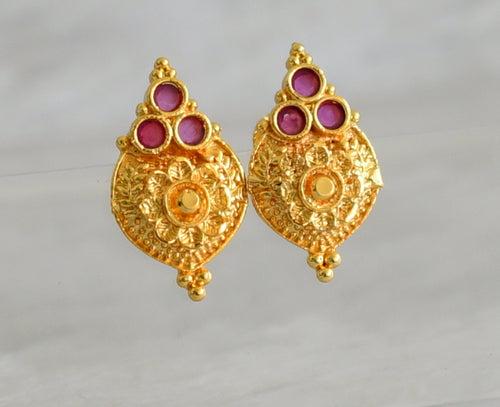 Gold look alike pink stone flower screw back earrings/stud dj-49210