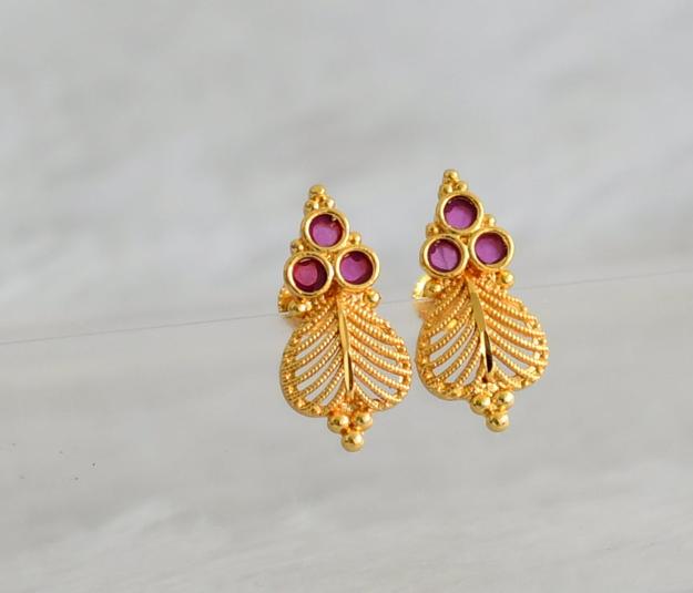 Gold look alike pink stone screw back earrings/stud dj-49209