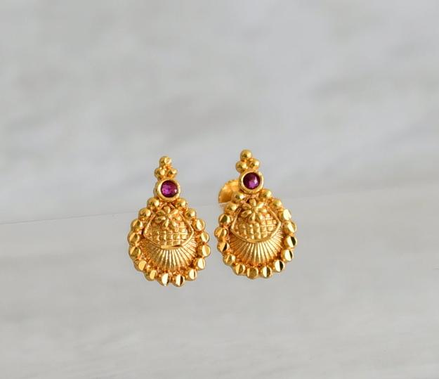 Gold look alike pink stone screw back earrings/stud dj-49219