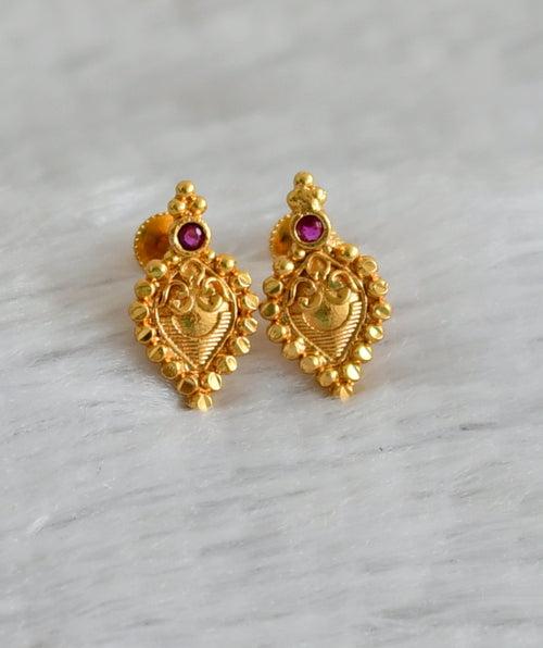 Gold look alike pink stone screw back earrings/stud dj-49220