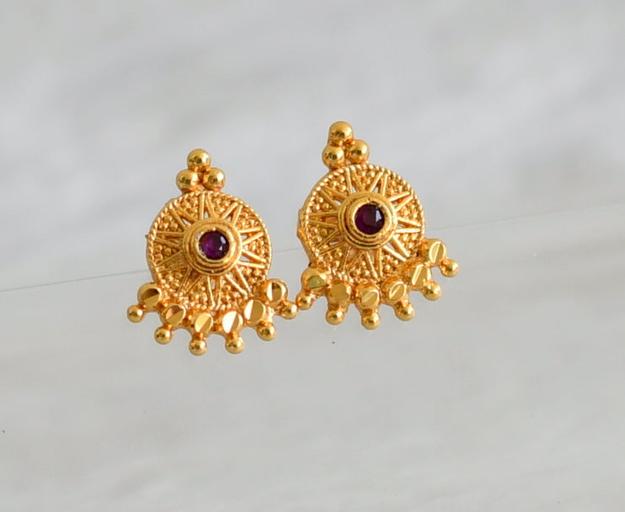 Gold look alike pink stone screw back earrings dj-49221