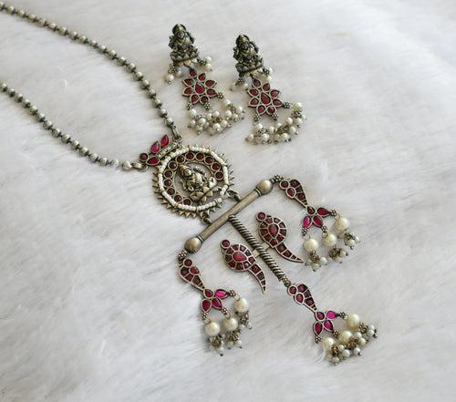 Silver tone ruby-pearl lakshmi peacock haar set dj-46449