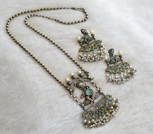 Silver tone blue-yellow-pearl ganesha haar set dj-46458