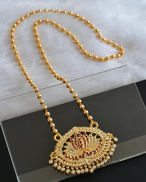 Gold tone AD White-pink Lotus pendant Chain DJ26060