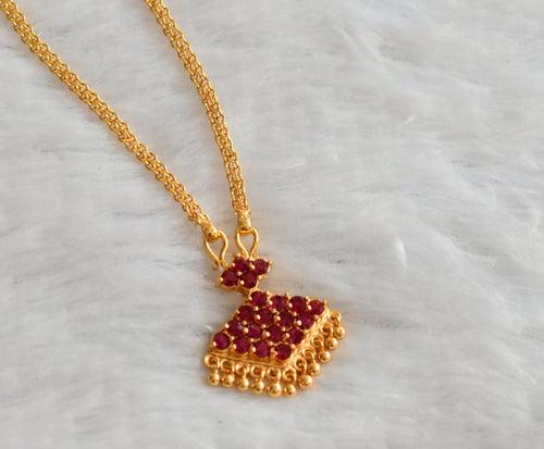 Gold tone 18 inches chain with pink stone small pathakkam pendant dj-46619