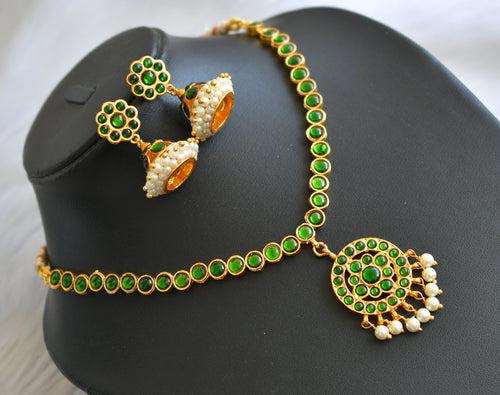 Gold tone green Attigai/Necklace set dj-09160